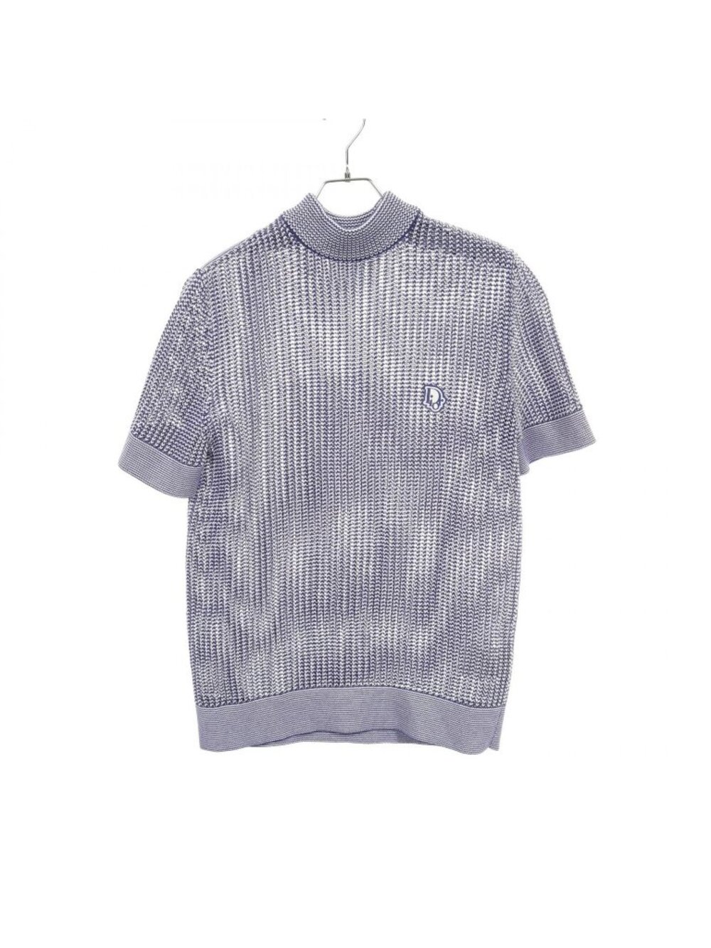 Dior Knit Rubber Logo Short Sleeve Sheer Cotton Sweater